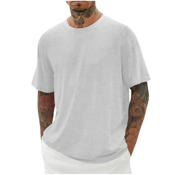 Nebwoak Mens Cotton T Shirts- Short Sleeve Crew Neck Loose Fit Casual Soft Tees White Size L