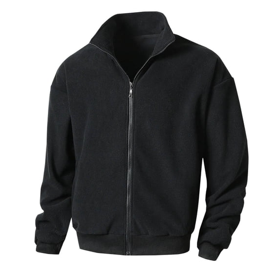 Nebwoak Mens Fleece Jackets- Lightweight Casual Soft Full Zip Fall Track Jacket Black Size L