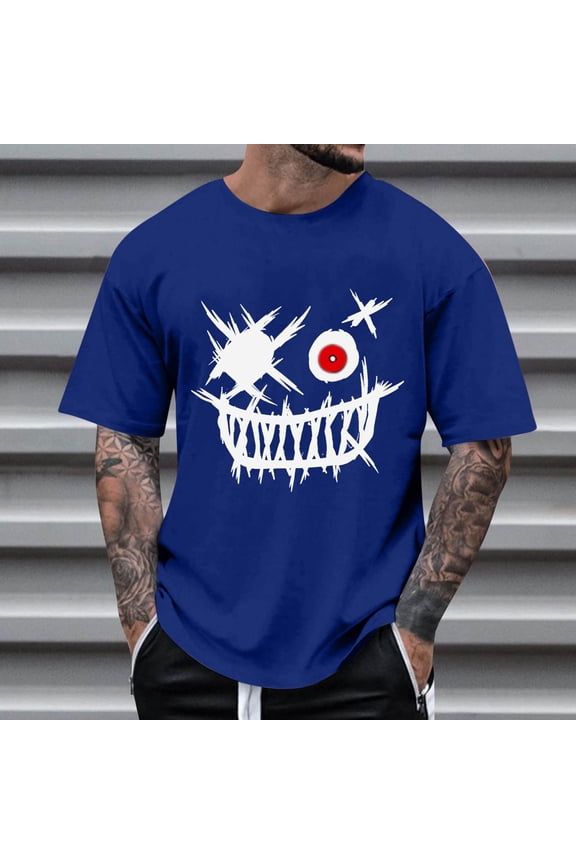 Mens Graphic T Shirts- Casual Fashion Short Sleeve Summer Funny Shirts Blue Size L