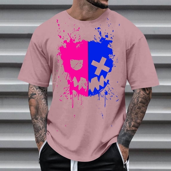 Nebwoak Mens Graphic T Shirts- Fashion Short Sleeve Summer Casual Funny Shirts Pink Size L