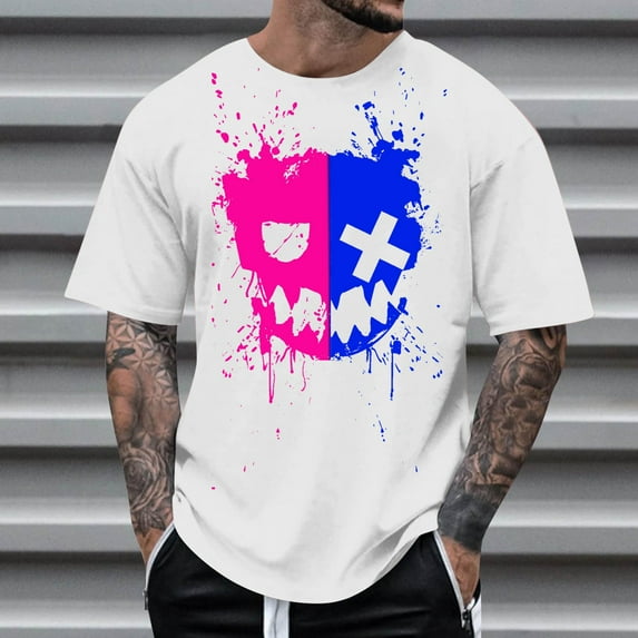 Nebwoak Mens Graphic T Shirts- Short Sleeve Summer Casual Fashion Funny Shirts White Size 4XL