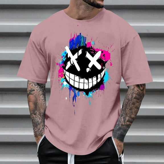 Nebwoak Mens Graphic T Shirts- Summer Casual Fashion Short Sleeve Funny Shirts Pink Size L