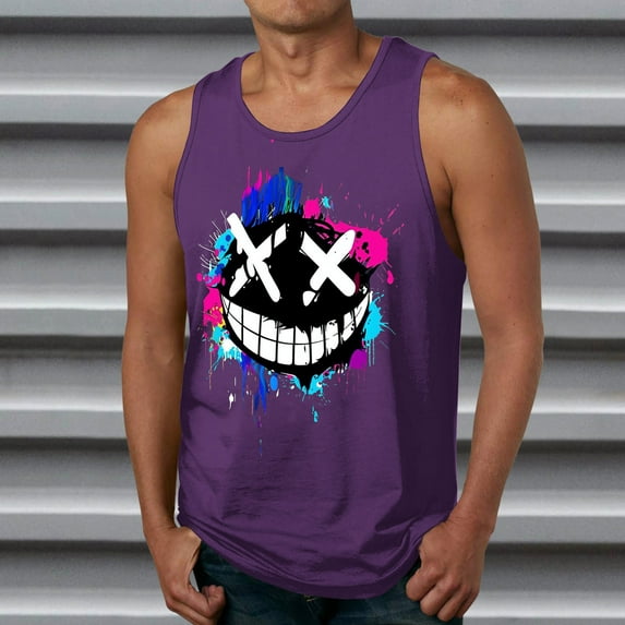 Nebwoak Mens Graphic Tank Tops- Funny Sleeveless Casual Summer Beach Shirts Purple Size M