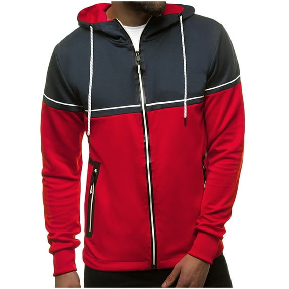 Nebwoak Mens Hoodie Jackets with Zipper- Lightweight Long Sleeve Casual Quick-Dry Track Jacket Red Size XL