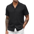 thumbnail image 1 of Nebwoak Mens Linen Beach Shirts- V-Neck Holiday Casual Short Sleeve Button Down Shirts with Pocket Black Size M, 1 of 6