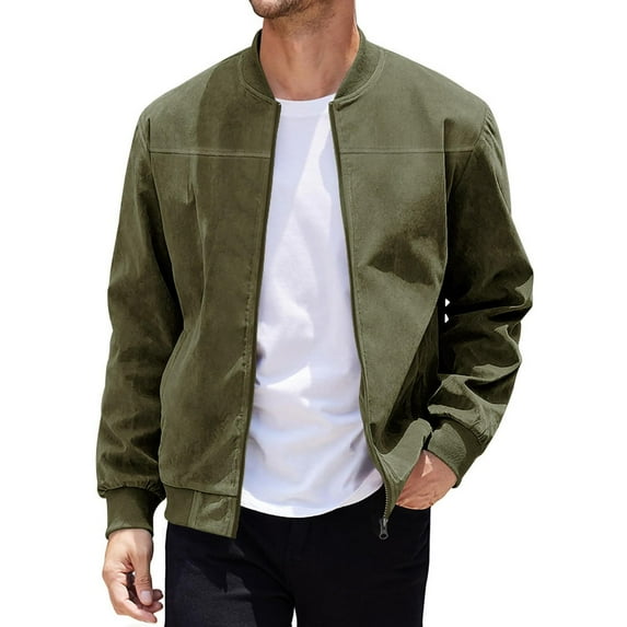 Nebwoak Mens Shirt Jackets- Zip up Long Sleeve Lightweight Casual Outwear with Pockets Army Green Size M