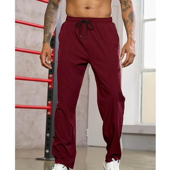 Nebwoak Mens Sweatpants Open Bottom- Lightweight Casual Wide Leg Baggy Drawstring Pants with Pockets Wine Size 2XL