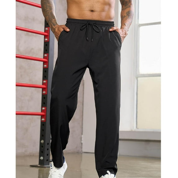Nebwoak Mens Sweatpants Open Bottom- Wide Leg Casual Lightweight Baggy Drawstring Pants with Pockets Black Size M