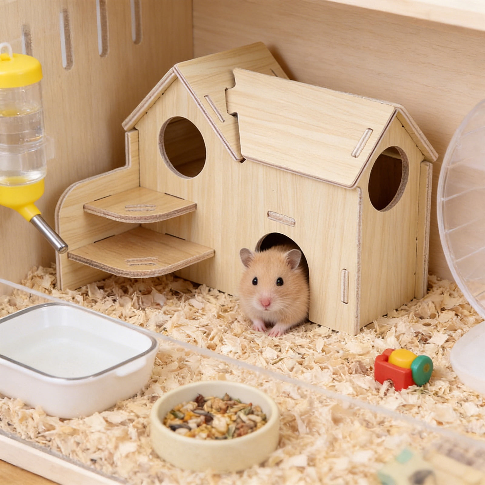 Nebwoak Natural Solid Wood Hamster Hideout with Chew Toy Function, Small Animal Cage Decor for Gerbils, Safe Teeth Grinding Bed House for Gnawing Sleeping