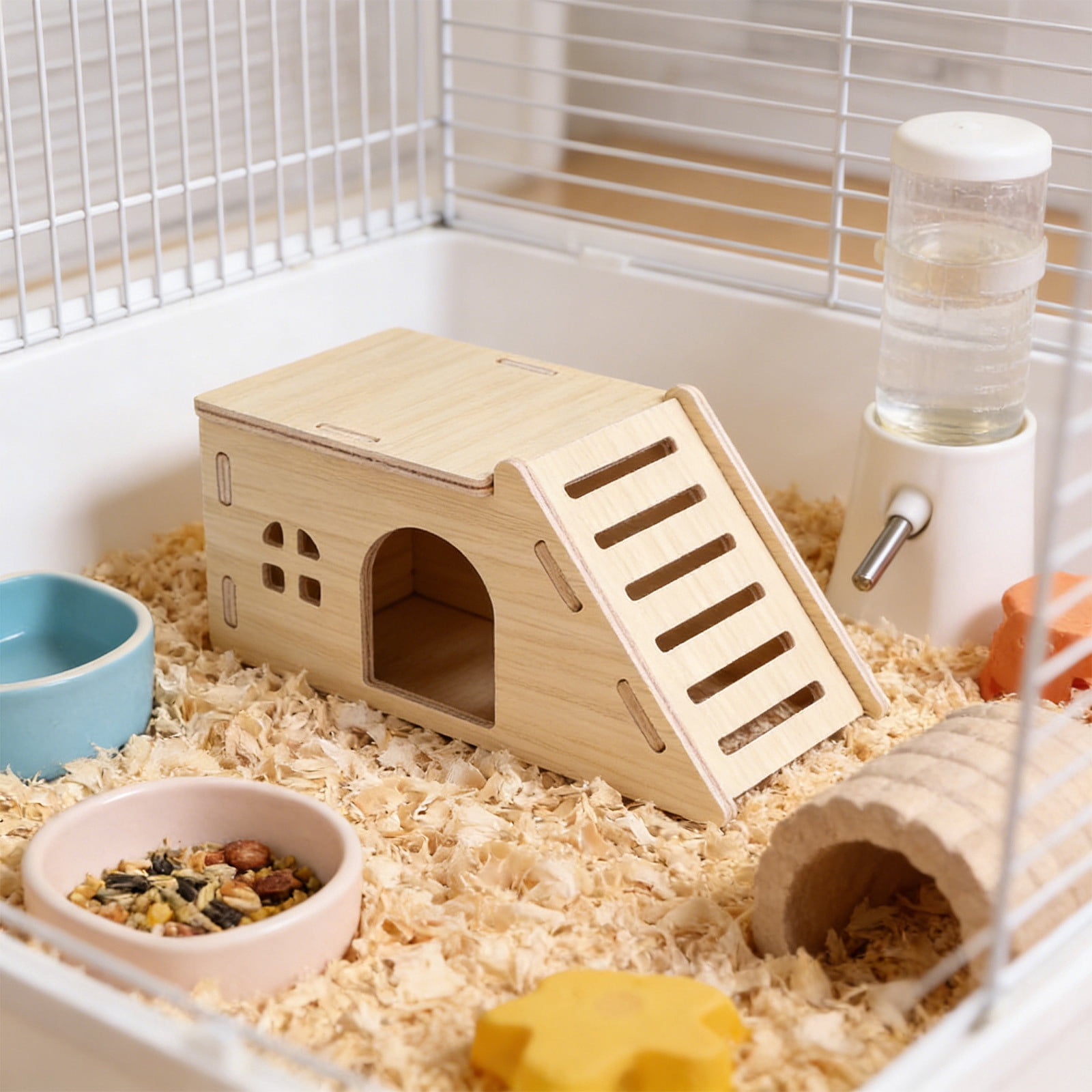 Nebwoak Natural Wood Hamster Hideout, Small Animal Chew Proof Teeth Grinding Bed for Gerbils, Solid Safe Hide House for Cage Sleeping