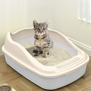 Nebwoak Open Cat Litter Box with Scoop, Large Size for Big/Obese Cats, Low Tracking Litter Pedal, Easy to Clean Plastic Litter Box for Kittens & Senior Cats
