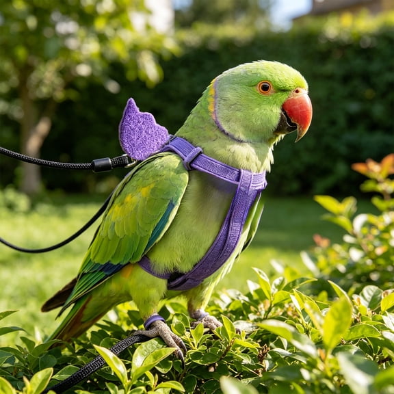 Nebwoak Parrot Harness & Leash Escape Proof Soft Breathable Bird Walking Vest Adjustable Flight Suit for Cockatiel Conure Parakeet Purple