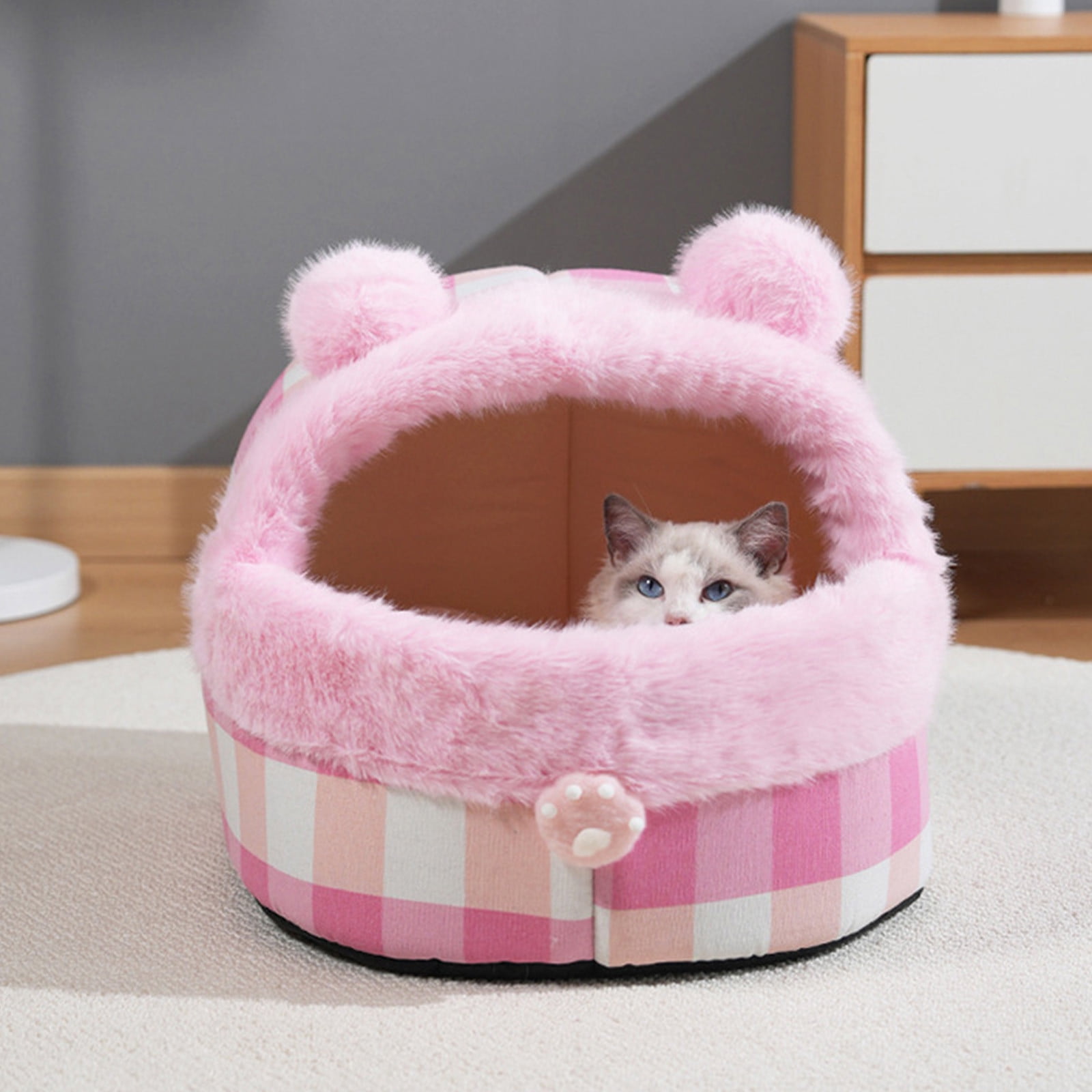 Nebwoak Pet Nest Bed for Cat Cats Beds for indoor Cats Cats House for Pet Large Cats Cave for Pet Bed Foldable Multifunctional Cats Beds and Furniture with Cats Ball and Mat