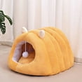 thumbnail image 1 of Plush Cat Bed Cave, Warm Semi-Enclosed Pet Bed with Removable Cushion & Pom-Pom Toy for Small Cats/Kittens/Small Dogs Under 7lbs, Cozy Anti-Anxiety Winter Teal Bed, 1 of 7