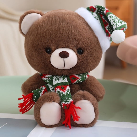 Nebwoak Plush Toys for Girls 3.6 Years Christmas Hat Teddy Bear Plush Toy Pillow Teddy Bear Children's Cloth Doll Christmas Gift Boys And Girls Holiday Birthday Gift