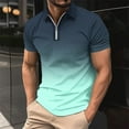 thumbnail image 1 of Nebwoak Polo Shirts for Men with Zipper- Short Sleeve Gradient Casual Fashion T Shirt Light Blue Size S, 1 of 5