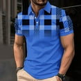 thumbnail image 1 of EWASWON Product Name: Men's Royal Blue Polo Shirt Casual Short Sleeve Checkered Print T-Shirt, Breathable Cotton Blend, Summer Casual Wear,Blue,Size 4XL, 1 of 5