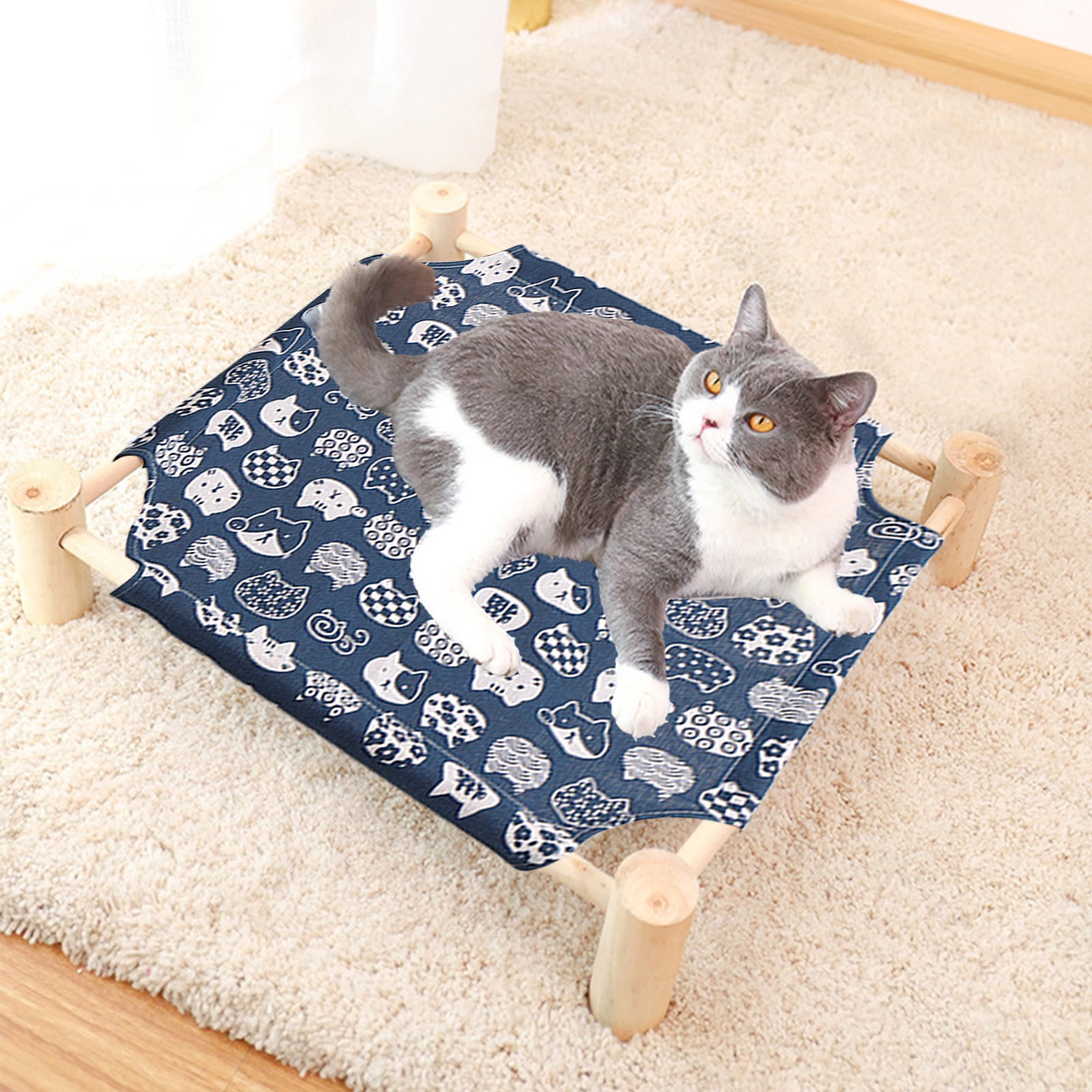 Nebwoak Raised Pet Bed for Dogs & Cats with Washable Cover, Cooling Elevated Dog Bed & Cat Cot, Solid Wood Frame, Summer Indoor Outdoor Use