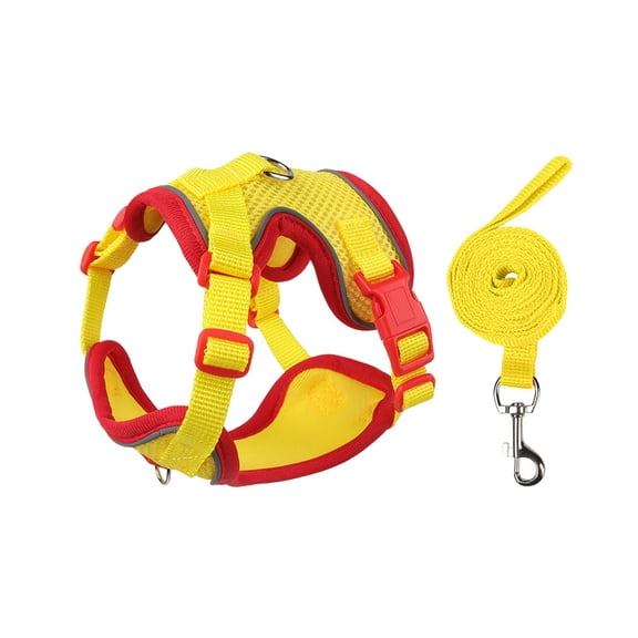 Nebwoak Reflective Dog & Cat Harness - Escape Proof, Breathable Mesh, Adjustable, 5-Point Safety, Outdoor Walking, Night Safety, Yellow, for Small to Large Pets