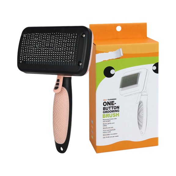 Nebwoak Self-Cleaning Pet Comb for Dogs and Cats, Deshedding & Detangling Tool with Non-Slip Handle, Transparent Hair Collection, Suitable for Medium-Long Hair, All Stages