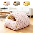 thumbnail image 1 of Nebwoak Self-Warming Cat Cave Bed for Cats & Small Dogs, Donut Shape Plush Faux Fur Pet Bed, Machine Washable & Foldable, Grey Lemon Pattern, 1 of 6