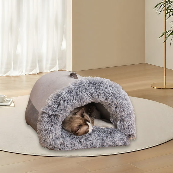 Nebwoak Semi Enclosed Dog Bed with Handle - Anti-Sk-id Bottom, Winter Warm Soft Filled Cozy Kennel Hideout for Cats & Dogs, Gray, 19.69x15.75x14.96in