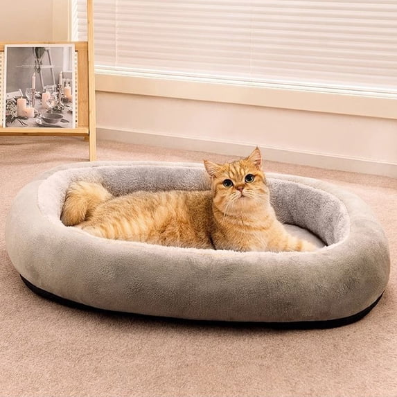 Small Dog Bed, Cozy Plush Oval Pet Bed with Sherpa Lining for Cats & Small Dogs, 20x16 Inch Warm Washable Dog Mattress for Crate, Indoor Use, Brown