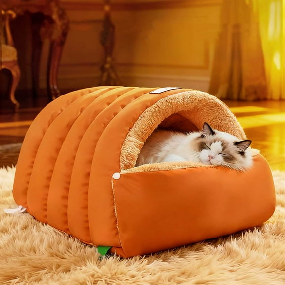 Nebwoak Small Dog Cave Bed, Enclosed Cat Bed for Winter Warmth - Plush Hooded Bed with Removable Washable Cover, Convertible Design for Small Pets & Kittens Under 5 lbs, Gray