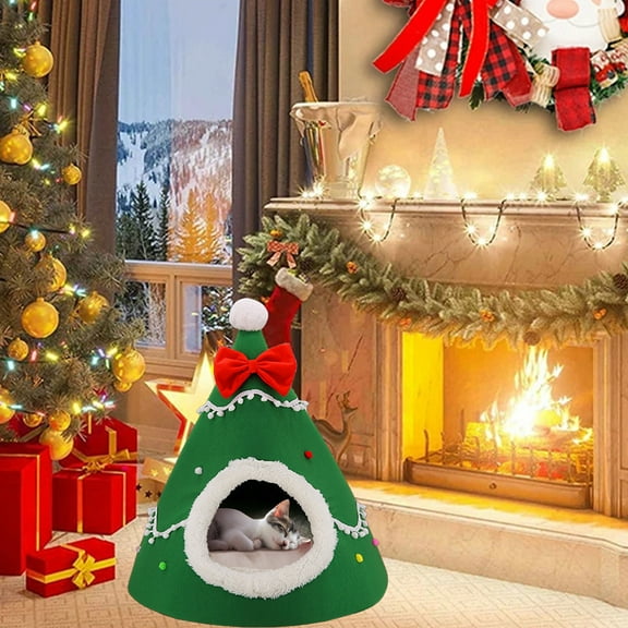 Nebwoak Soft Nest for Dog and Cat Christmas Candy Pet Bed Pet Villa Kitty Bed Dog Bed Winter Warm Cats Bed Yurt Pet Houses Pet Tent House