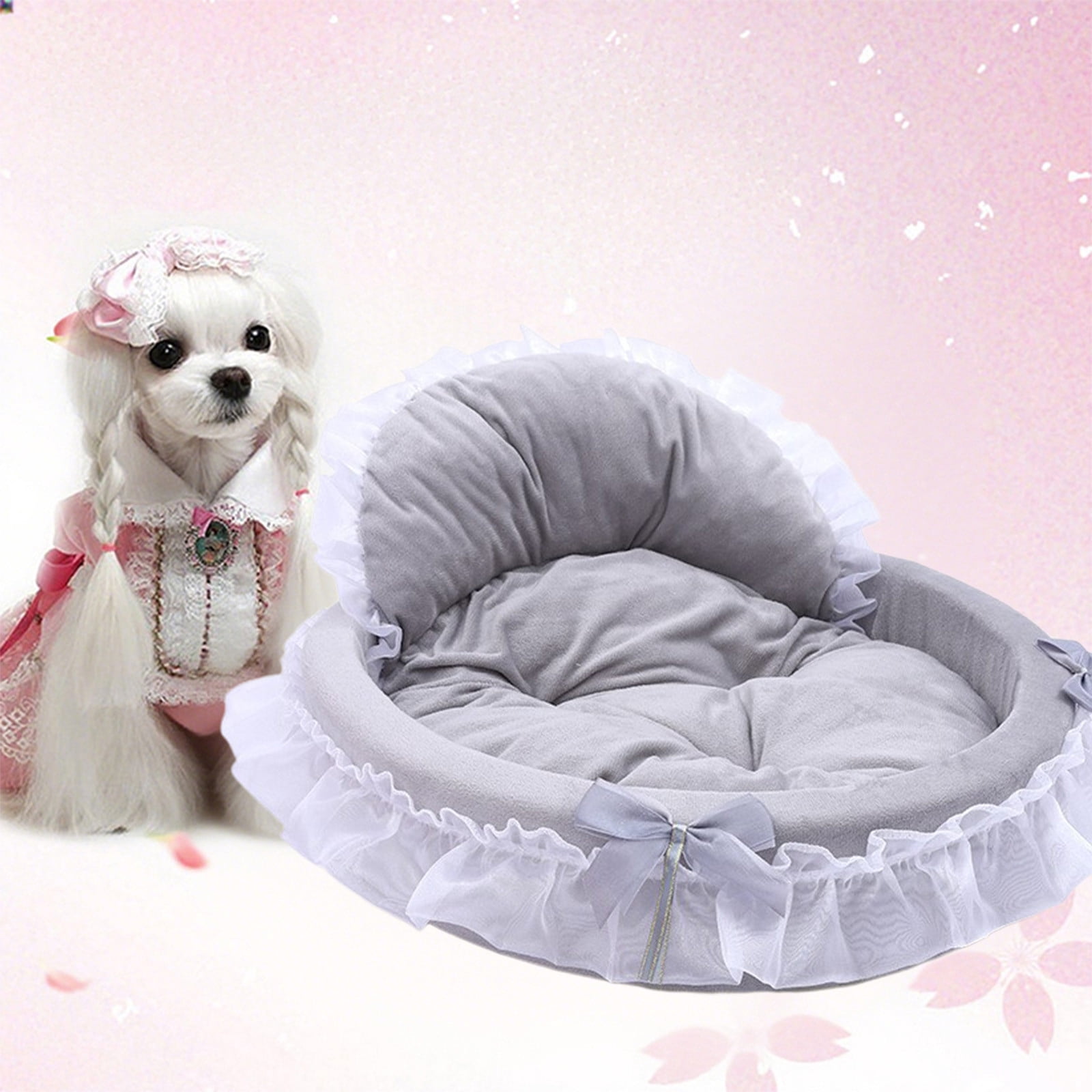 Nebwoak Soft Washable Pet Bed for Small Medium Dogs Cats - 17.7x17.7in, Detachable Mattress, Durable Sponge, Lace Trim, Pink/Blue, Indoor Comfort Pet Cushion Sleeping Pad