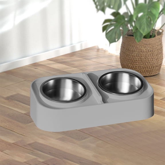 Stainless Steel Cat Double Bowl Set - Anti-Tip Non-Slip Base, Neck-Friendly Wide-Mouth for Food & Water, Easy to Clean, Minimalist Design for Indoor Cats