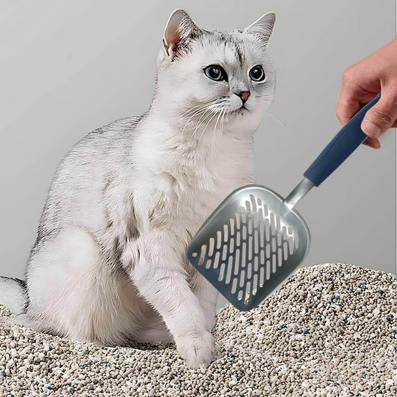 Nebwoak Stainless Steel Cat Litter Shovel with Fine Holes - Easy-Clean, Durable & Long-Lasting Metal Litter Sifter for Cat Litter Box Waste Removal, Bright Finish