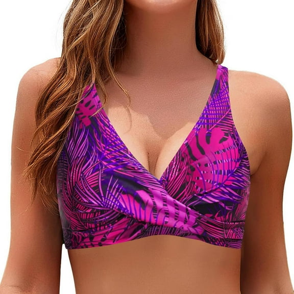 EWASWON Tropical Leaf Print Bikini Set for Women, Cross-Back Adjustable Straps and 4-Way Stretch,Multicolor,Size 2XL