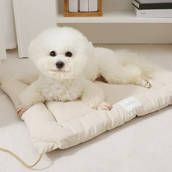 Nebwoak Warm Plush Dog Bed with Non-Slip Corner Ties, Crate Pad & Sofa Mat for Small Medium Dogs, Washable Tan Pet Bed