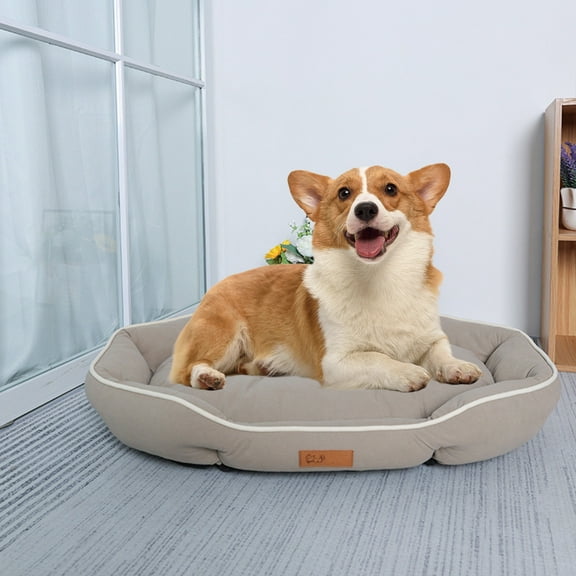 Nebwoak Washable Dog Bed for Small Medium Dogs, Cozy Breathable All Season Pet Bed with Non-Slip Bottom, 15.75x11.81in Beige Soft Dog Cushion