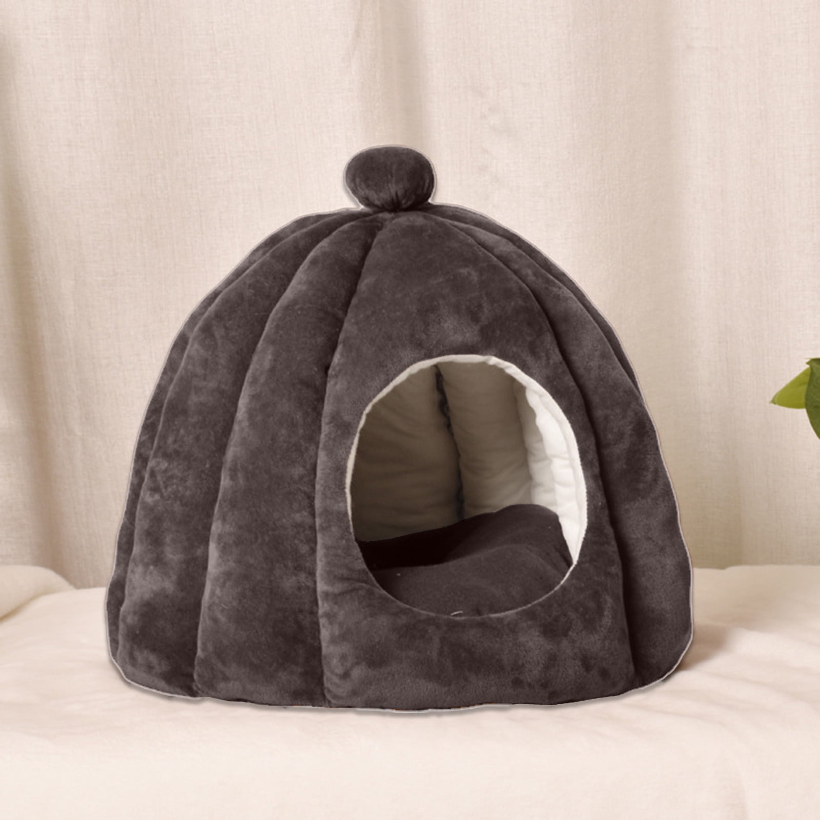 Nebwoak Washable Semi-Closed Flannelette Pet Bed for Cats & Small Dogs - Warm Cozy All Season, Detachable Machine Washable, 15x15x12.6in Dark Gray