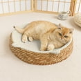 thumbnail image 1 of Nebwoak Wicker Cat Bed Round with Removable Machine Washable Cushion, Breathable Rattan Pet Bed Cat Ear Design, Beige, 1 of 6