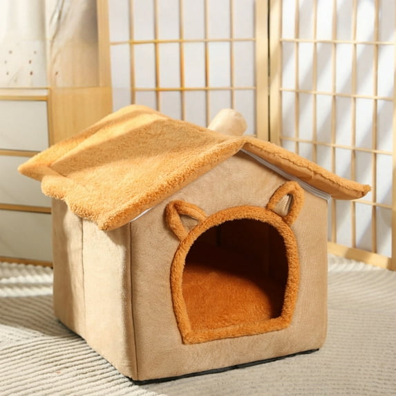 Nebwoak Winter Warm Small Dog Cat Bed - Removable Washable Semi-Enclosed Pet Nest, 2-in-1 Dual Use Indoor Mat with Wear Resistant Cloth, 15.7x15.7in for Puppy Kitten