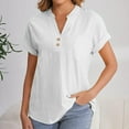 thumbnail image 1 of EWASWON Women's Casual Short Sleeve Button-Up Blouse with Pocket – Loose-Fit Cotton-Linen V-Neck Shirt for Office, Outdoor & Daily Wear,White,2XL, 1 of 7