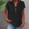 thumbnail image 1 of EWASWON Women's Custom Print Polyester Short Sleeve V-Neck Button-Up Blouse for Casual Party Vacation Outfits,Black,3XL, 1 of 5
