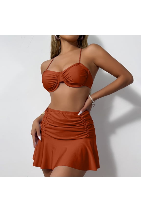 Women's Multi-Color Adjustable Tie Bikini Set – 4-Way Stretch and Quick-Dry,Brown,Size S