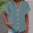 thumbnail image 1 of EWASWON Women's Short-Sleeve V-Neck Button-Up Blouse – Stretchy Polyester-Spandex Casual Shirt for Summer, Parties & Work (S-XXL),Gray,M, 1 of 6