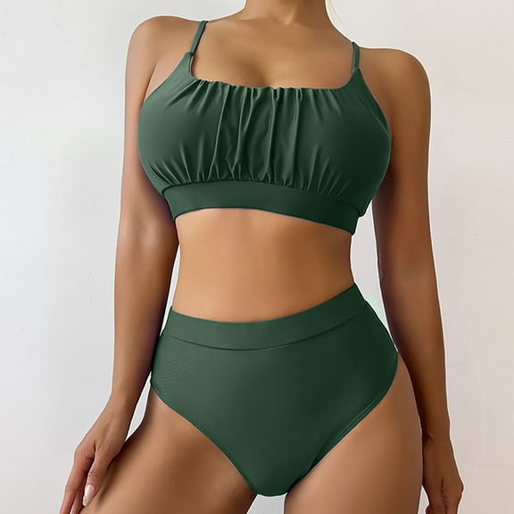 EWASWON Women's Thin Strap Bikini Set - Solid Color Swimwear with Removable Pads, XS-XXL Sizes for Beach, Pool and Summer Vacation,Green,Size 2XL