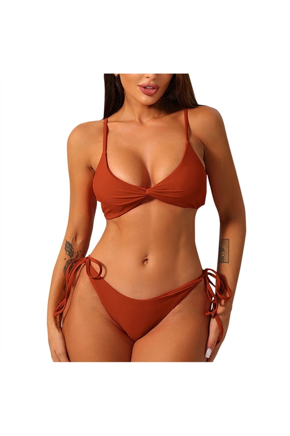 Women's Tropical Print Bikini Set - UPF 50+ Sun Protection and Adjustable Ties, 4-Way Stretch and Anti-Chlorine for Beach, Pool Party and Vacation,Orange,Size XL