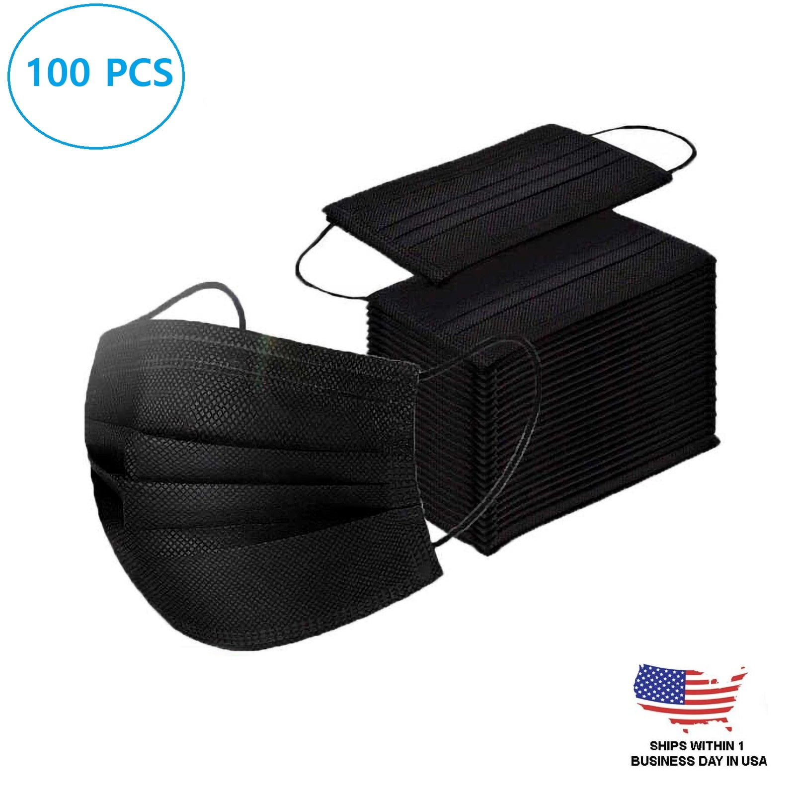 Necano 3ply black disposable face mask 100cts