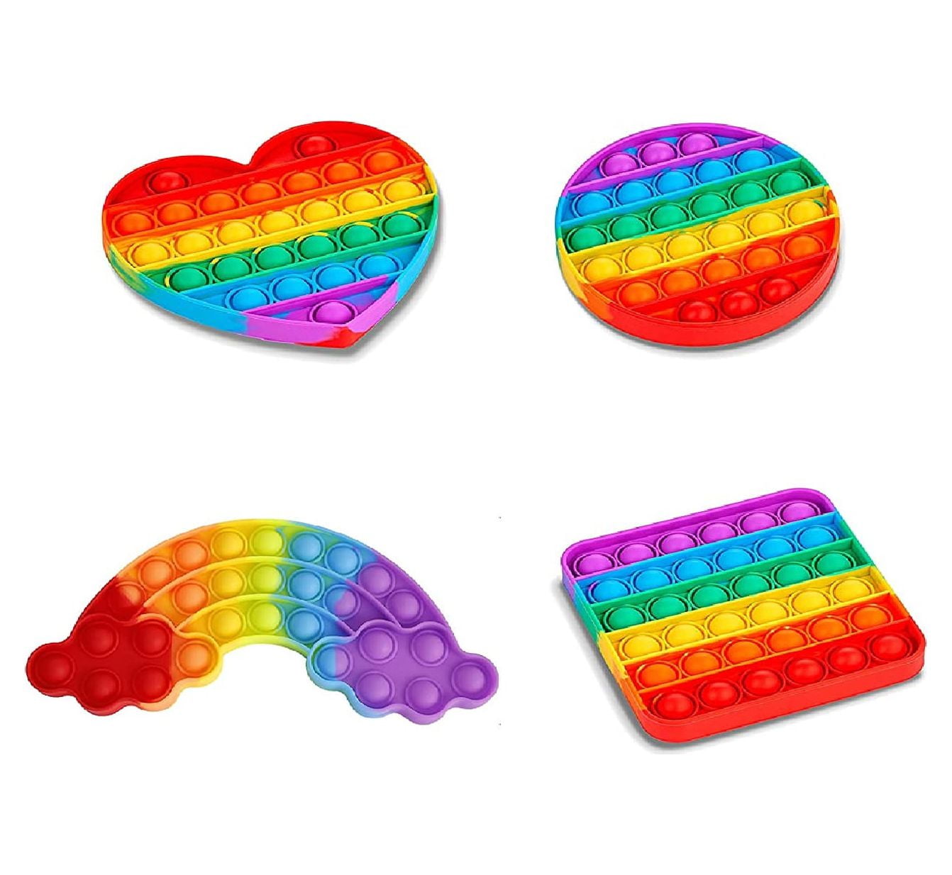 Necano 4 Pack Rainbow Pop Fidget Toy, Push Pop Bubble Fidget Sensory Toy  for Kids and Adults, Fidget Popper Stress Reliever- 4 Shapes Sensory Fidget  Poppers – Circle, Square, Rainbow, Heart 