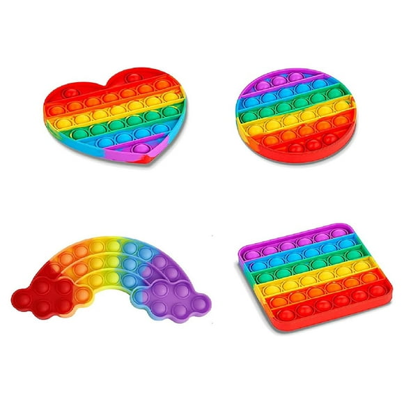 Necano 4 Pack Rainbow Pop Fidget Toy, Push Pop Bubble Fidget Sensory Toy for Kids and Adults, Fidget Popper Stress Reliever- 4 Shapes Sensory Fidget Poppers Circle, Square, Rainbow, Heart