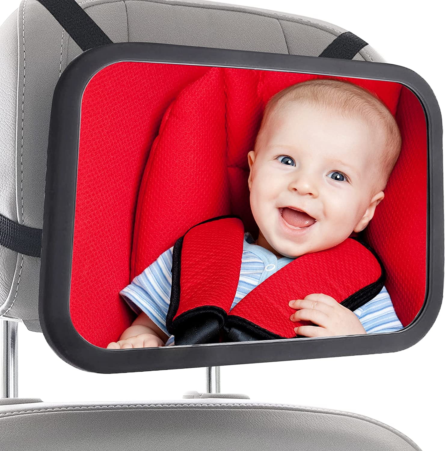 Necano Baby Car Mirror, Car Mirror Baby Rear Facing Seat, Mirror For Baby Car Seat Rear Facing, Baby Mirror For Car, Very Wide Crystal Clear View, Shatterproof Glass, Fully Assembled