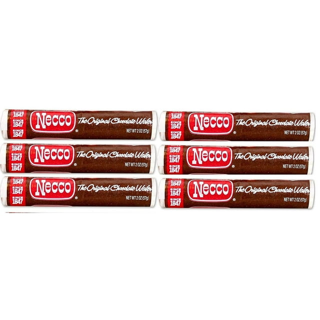 Necco Wafers Original Chocolate Flavored Hard Candy Rolls - Bundle of 6 Rolls
