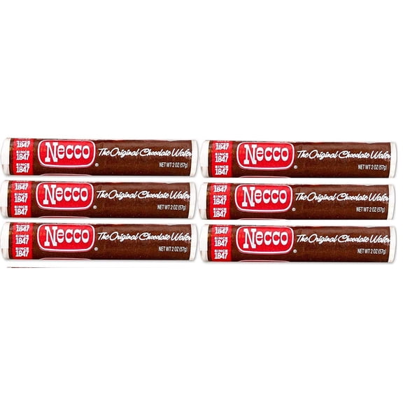 Necco Wafers Original Chocolate Flavored Hard Candy Rolls - Bundle of 6 Rolls